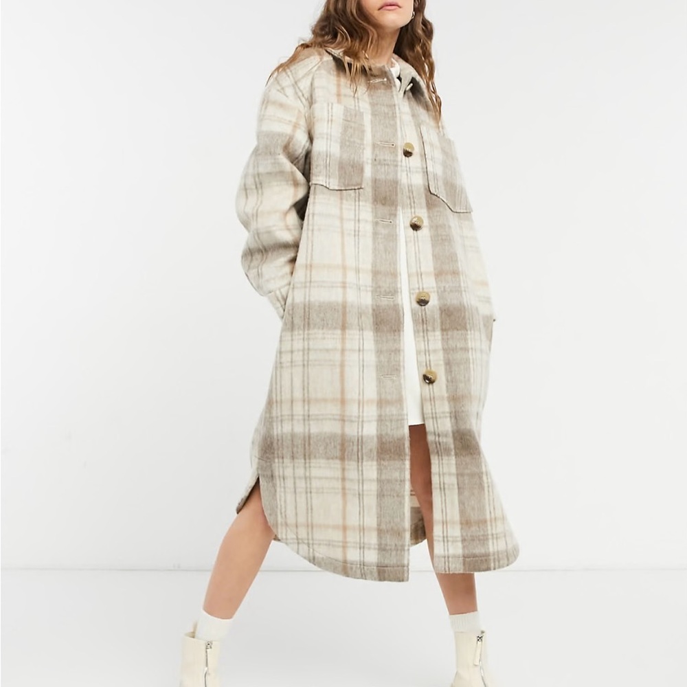 ASOS DESIGN longline shacket in check US size 0 NWOT